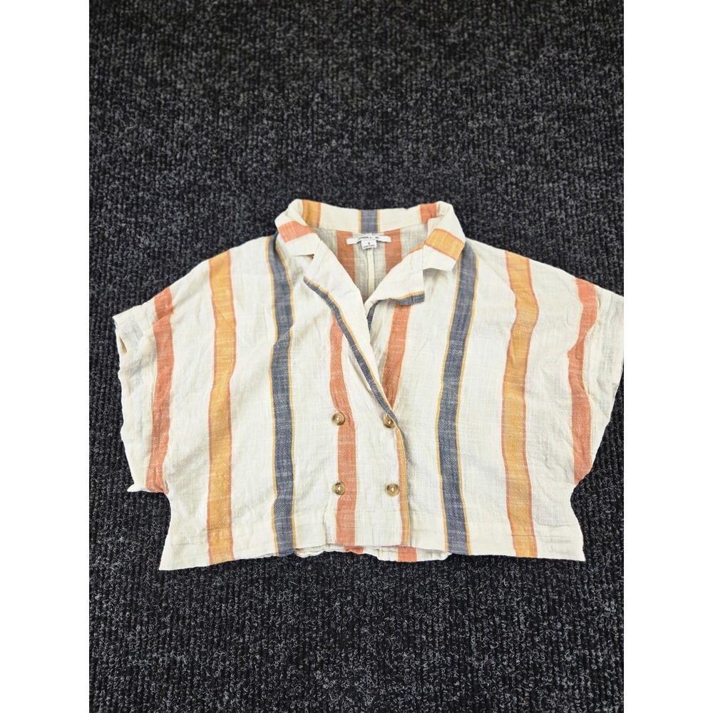 ONeill Womens Striped Double Breasted Crop Top Orange Blue‎ White Small 1859
